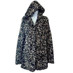 GO SILK Chunky Knit Marled Midi Hooded Cardigan Silk Wool Blend Size L